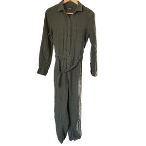 Toad‎ & Co Size M Tamarac Long-Sleeve Belted Jumpsuit Beetle Color 100% Cotton